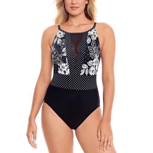 Swim Solution Flower Spot High Neck One Piece Swimsuit Size 18 NWT - Picture 1 of 8